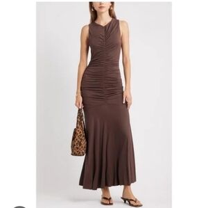 Open Edit Brown Ruched Sleeveless Maxi Dress Nwot